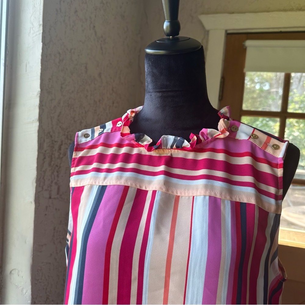 π¦ Loft Size L Pastel Summer Pinks Rainbow Stripes Sleeveless Blouse πππ - Picture 5 of 8